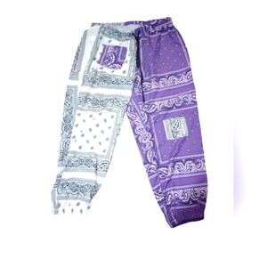 New Purple and White and Black Paisley Print Jogger Style Plus Size Pants